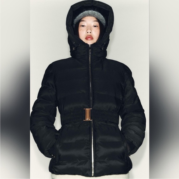 Zara Jackets & Blazers - Zara NWT short fitted belted puffer windproof waterproof anorak black 8073/222